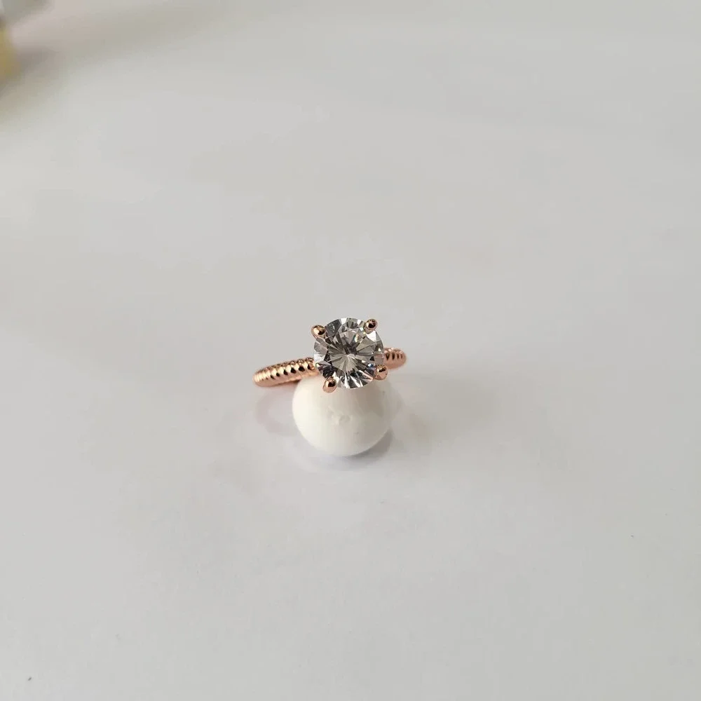 CHARTER CLUB Rose Gold-Tone Crystal Solitaire Textured Ring Engagement Size 6